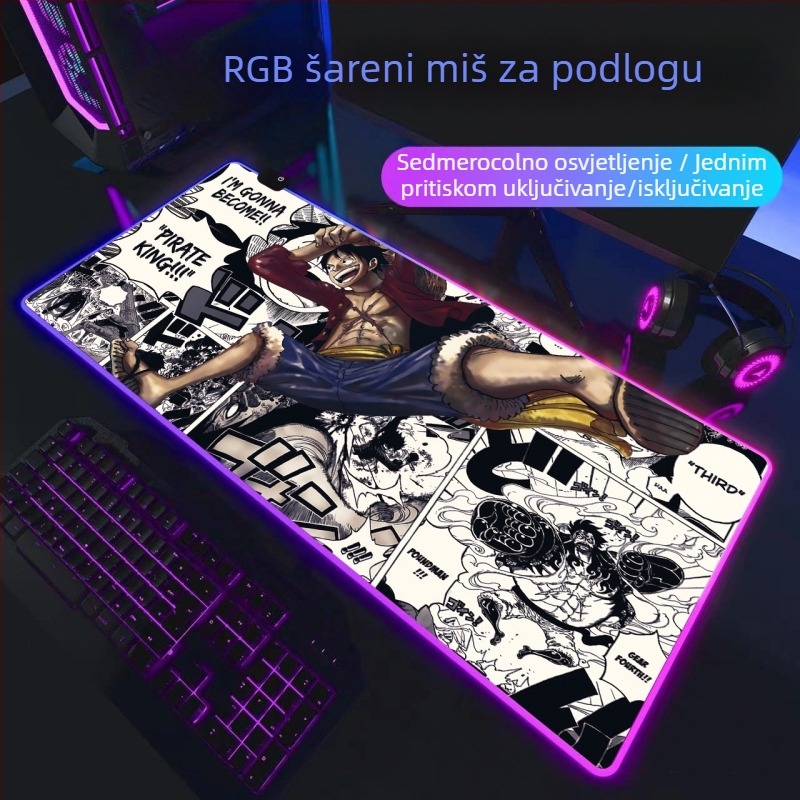 Gaming podloga za miš s RGB osvjetljenjem, gumeni materijal, protuklizna površina, toplinski transfer, otisnut logo