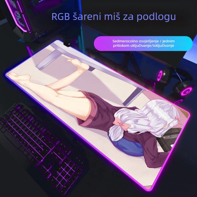 Gaming podloga za miš s RGB osvjetljenjem, gumeni materijal, protuklizna površina, toplinski transfer, otisnut logo