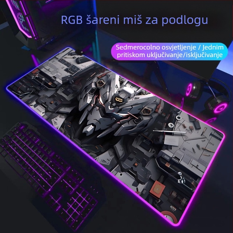 Gaming podloga za miš s RGB osvjetljenjem, gumeni materijal, protuklizna površina, toplinski transfer, otisnut logo