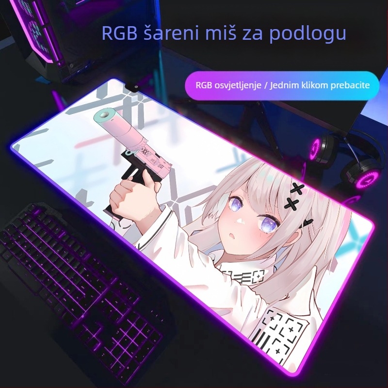 Gaming podloga za miš s RGB osvjetljenjem, gumeni materijal, protuklizna površina, toplinski transfer, otisnut logo