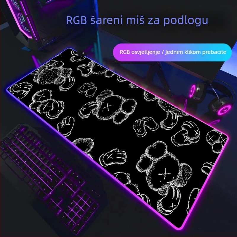 Gaming podloga za miš s RGB osvjetljenjem, gumeni materijal, protuklizna površina, toplinski transfer, otisnut logo
