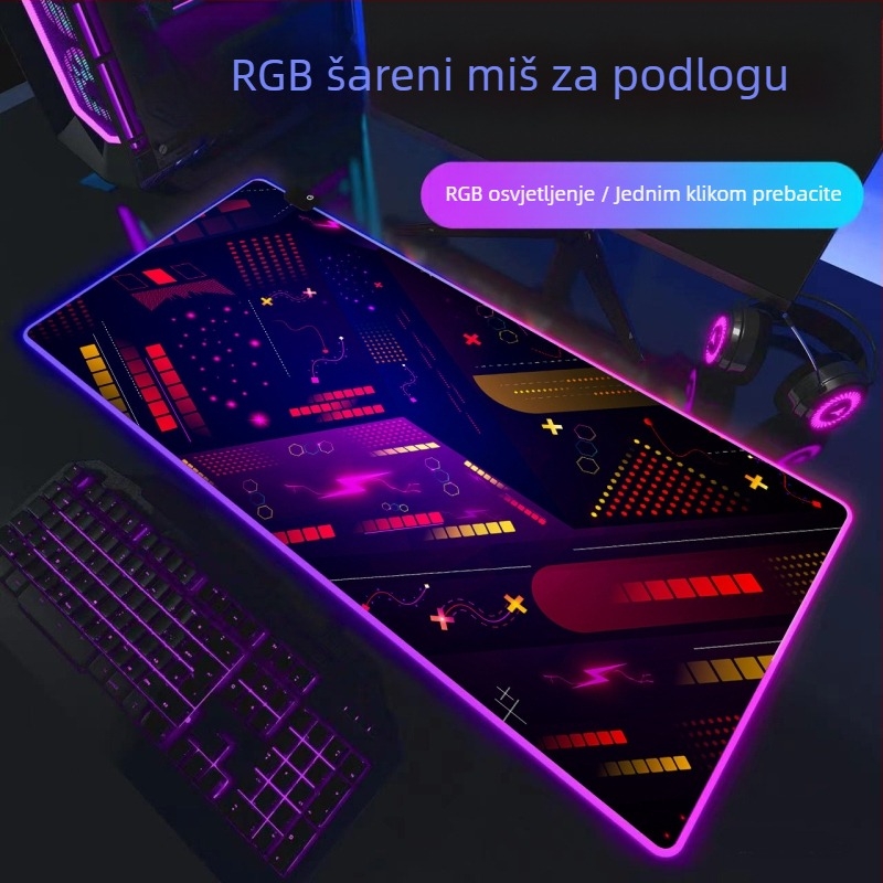 Gaming podloga za miš s RGB osvjetljenjem, gumeni materijal, protuklizna površina, toplinski transfer, otisnut logo