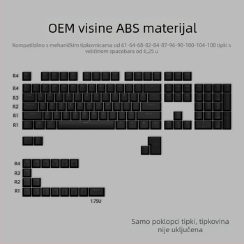 ABS dvobojne keycaps za mehaničke tipkovnice, injekcijski oblikovani, 125 tipki