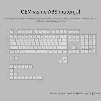 ABS dvobojne keycaps za mehaničke tipkovnice, injekcijski oblikovani, 125 tipki