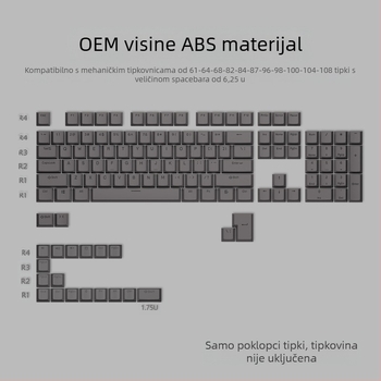ABS dvobojne keycaps za mehaničke tipkovnice, injekcijski oblikovani, 125 tipki