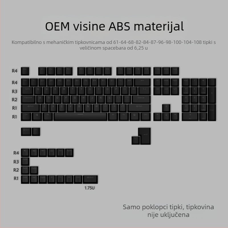 ABS dvobojne keycaps za mehaničke tipkovnice, injekcijski oblikovani, 125 tipki