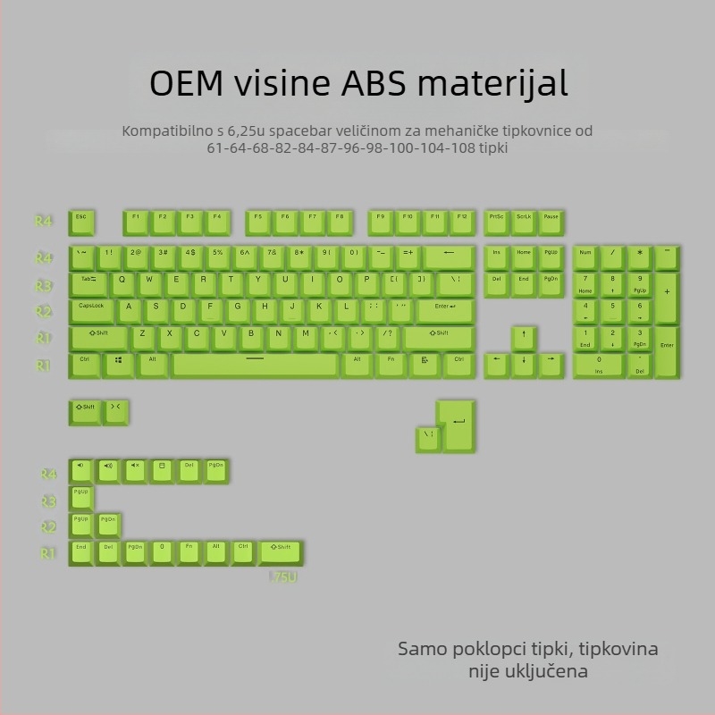 ABS dvobojne keycaps za mehaničke tipkovnice, injekcijski oblikovani, 125 tipki