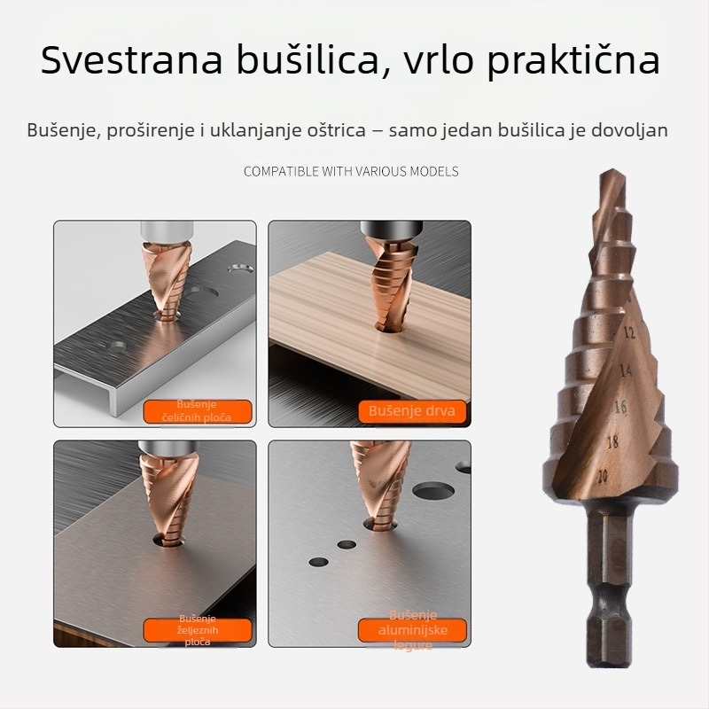 Pagoda stepenasto bušilno svrdlo s ravnim kanalima, HSS, za nehrđajući čelik i aluminijske legure