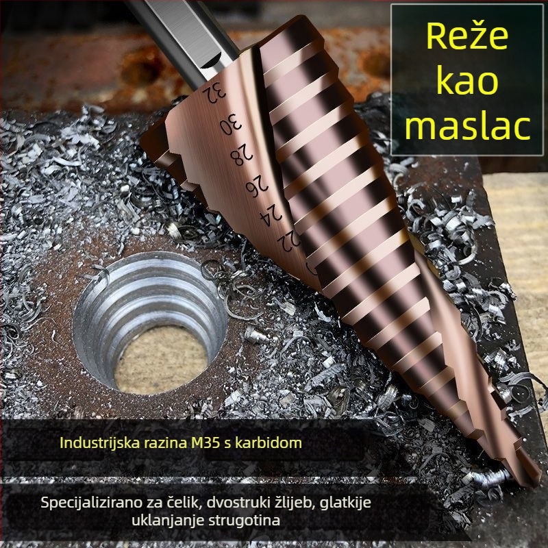 Pagoda stepenasto bušilno svrdlo s ravnim kanalima, HSS, za nehrđajući čelik i aluminijske legure