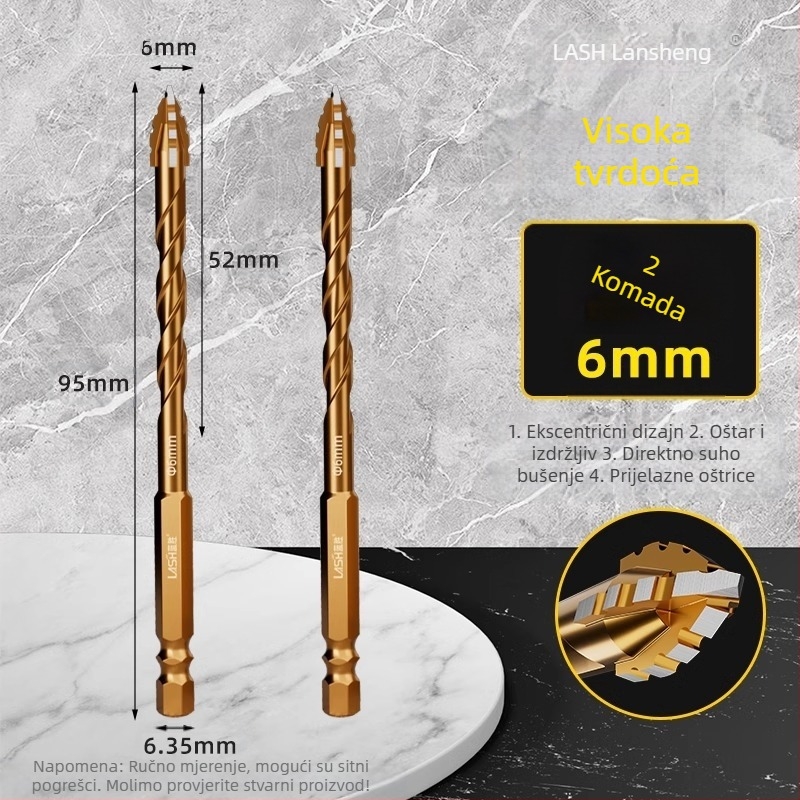 Četverozubna ekscentrična glavica bušilice za bušenje keramičkih pločica i betona – suho bušenje, izuzetna tvrdoća