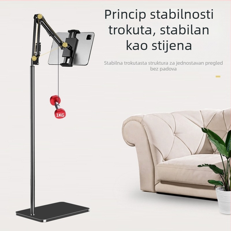 Podni stalk za tablet i telefon uz kreveta – Materijal: karbonska čelična + ABS, Mogućnost prilagodbe