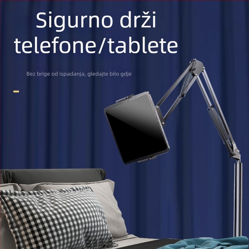 Podni stalk za tablet i telefon uz kreveta – Materijal: karbonska čelična + ABS, Mogućnost prilagodbe