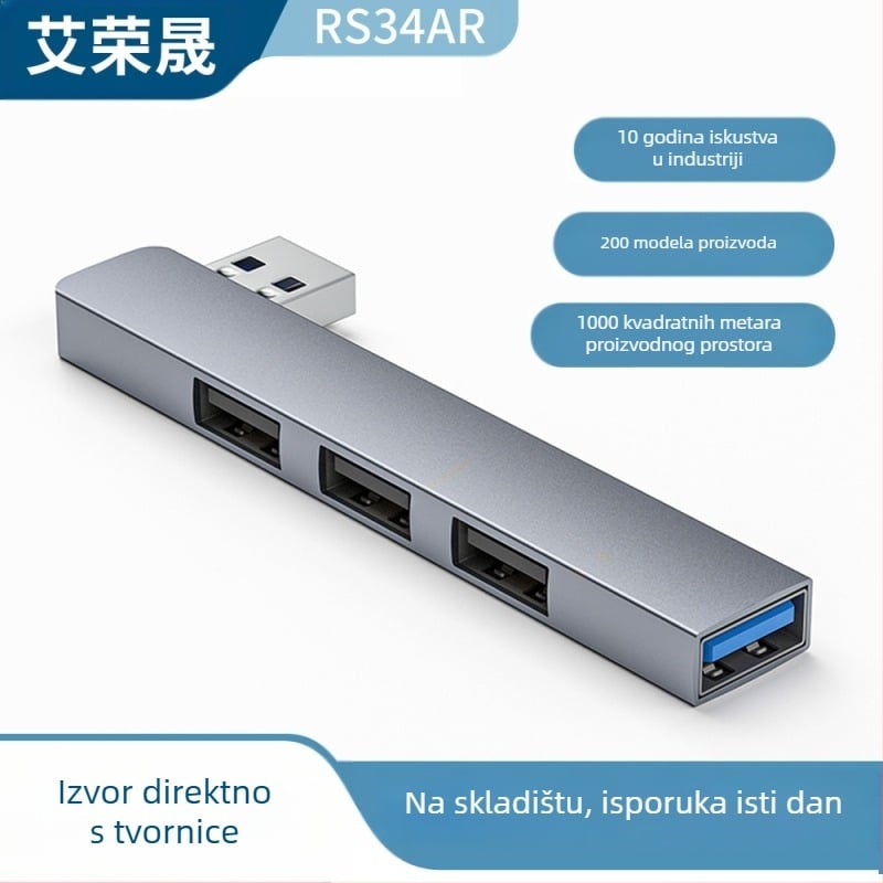 USB hub s 4 porta USB-C kabelom od 7 cm — USB 3.1, 5 Gbps, napajan preko sabirnice (RS34AR)