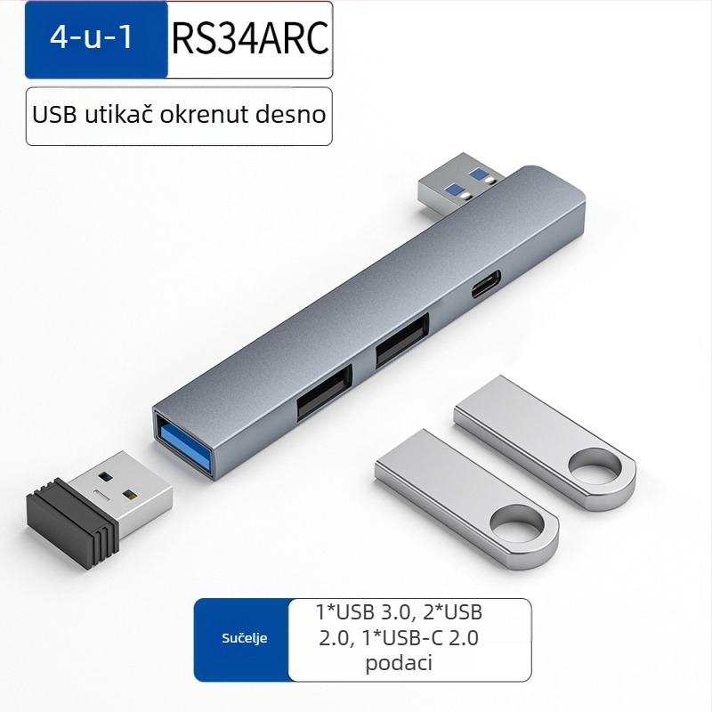 USB hub s 4 porta USB-C kabelom od 7 cm — USB 3.1, 5 Gbps, napajan preko sabirnice (RS34AR)