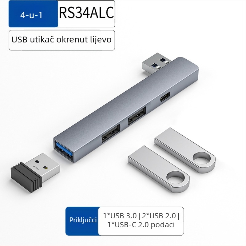 USB hub s 4 porta USB-C kabelom od 7 cm — USB 3.1, 5 Gbps, napajan preko sabirnice (RS34AR)