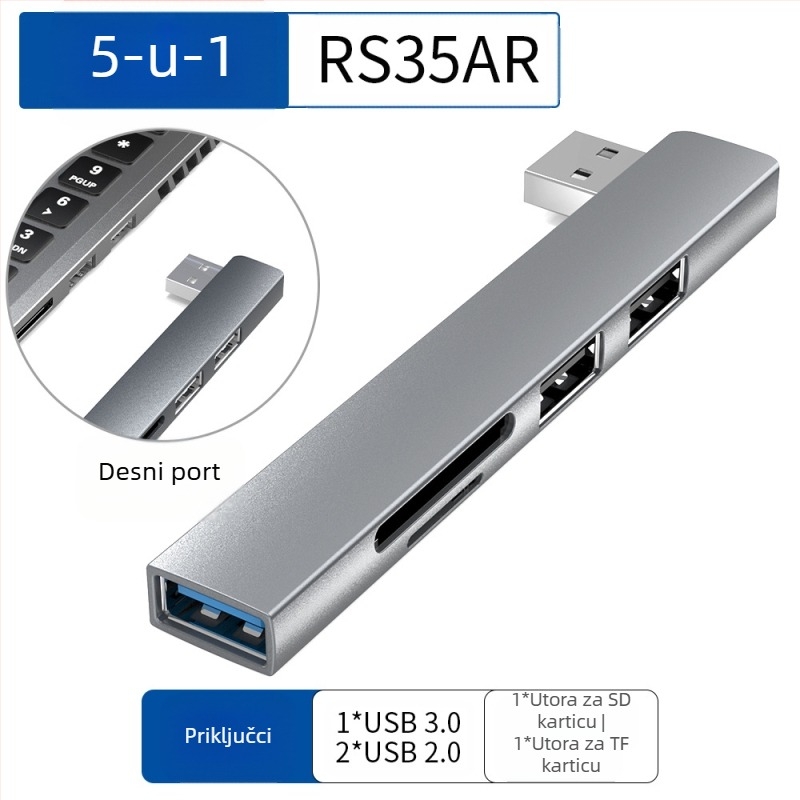 USB hub s 4 porta USB-C kabelom od 7 cm — USB 3.1, 5 Gbps, napajan preko sabirnice (RS34AR)