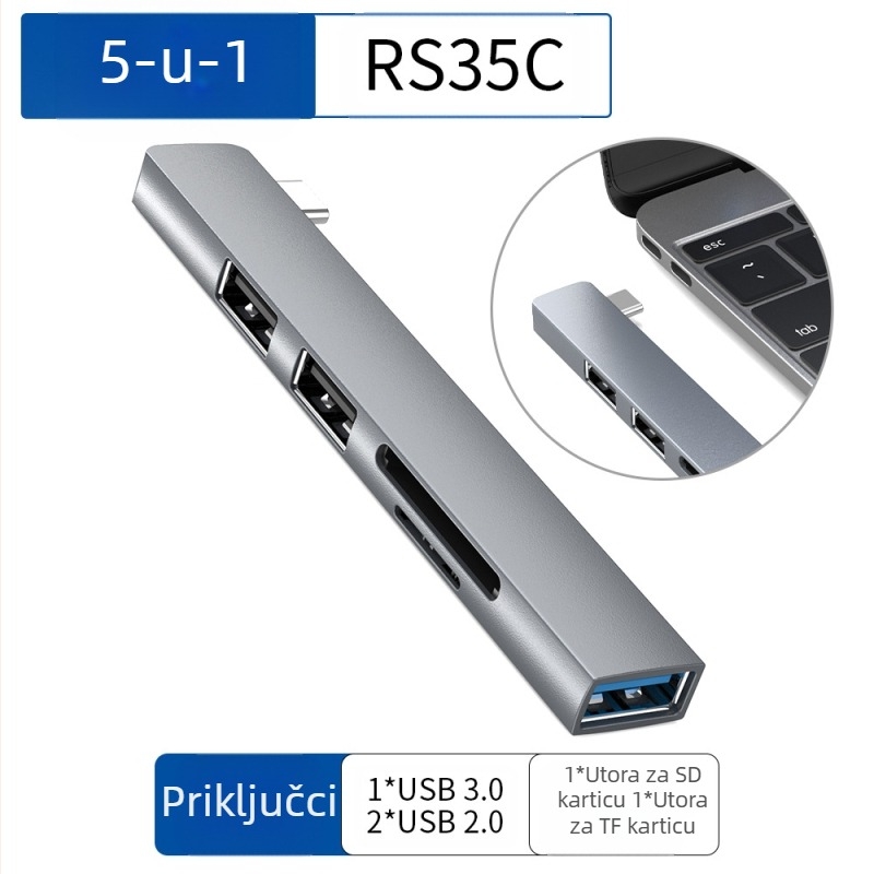 USB hub s 4 porta USB-C kabelom od 7 cm — USB 3.1, 5 Gbps, napajan preko sabirnice (RS34AR)