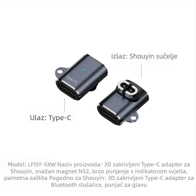 Magnetski kabel za punjenje za Bluetooth slušalice s kostnom provodljivošću (USB-A/ USB-C sučelje; Kompatibilni modeli Shaoyin AS800/S803/S810; Model Bsw-AS800; Brand Besivo/Baisiwo)