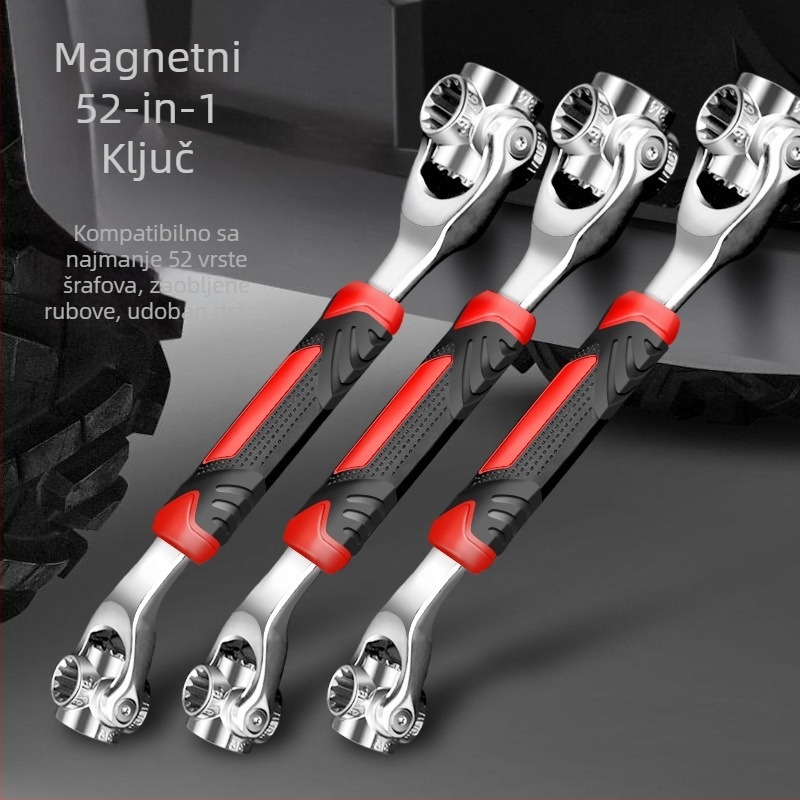 Set ključeva s nastavcima od krom-vanadija, polirani krom završetak, višenamjenski alati 52 u 1 i 48 u 1, težina 450 g