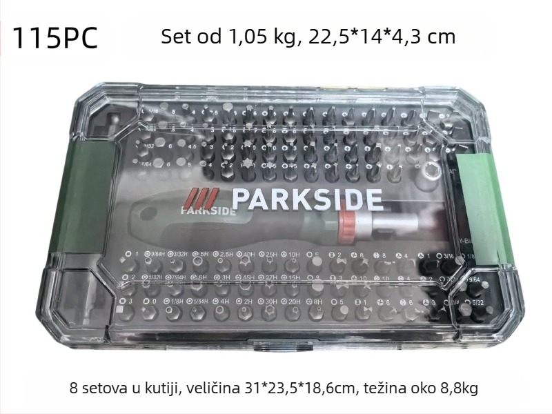 Set bitova za ručnu odvijačicu - S2 materijal, 32 komada, uključuje ravne (plosne), Phillips, Pozidriv, šesterokut, sigurnosni Torx, brzo izdvajanje osovine