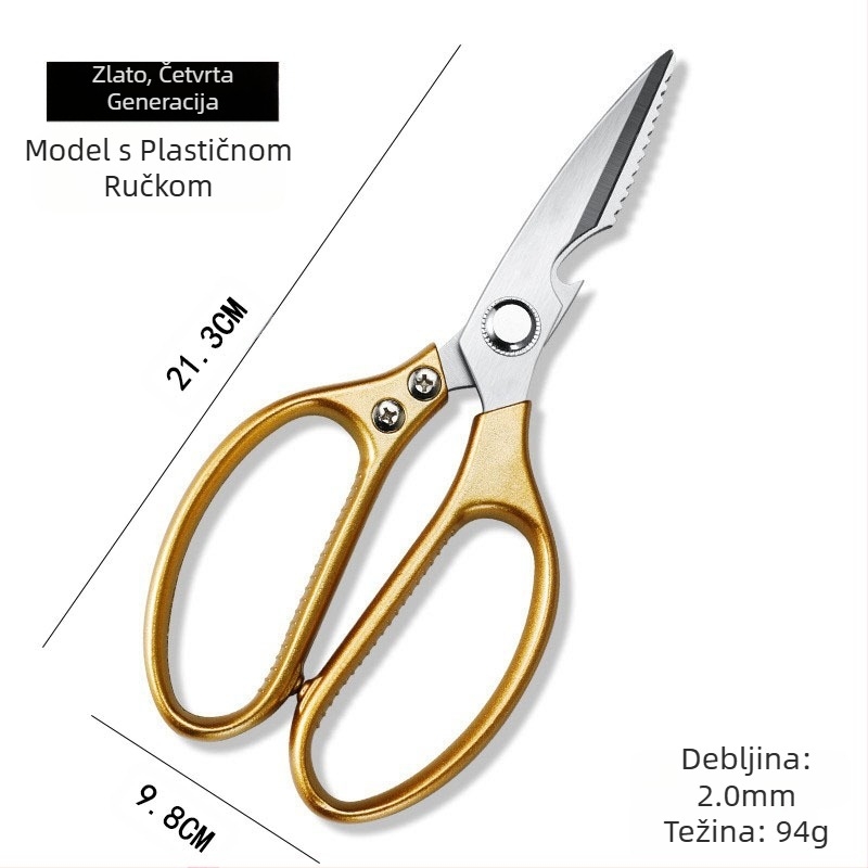 Kuhinjske škare, čvrst nehrđajući čelik, za koštane i riblje kosti, višefunkcijske kućne škare