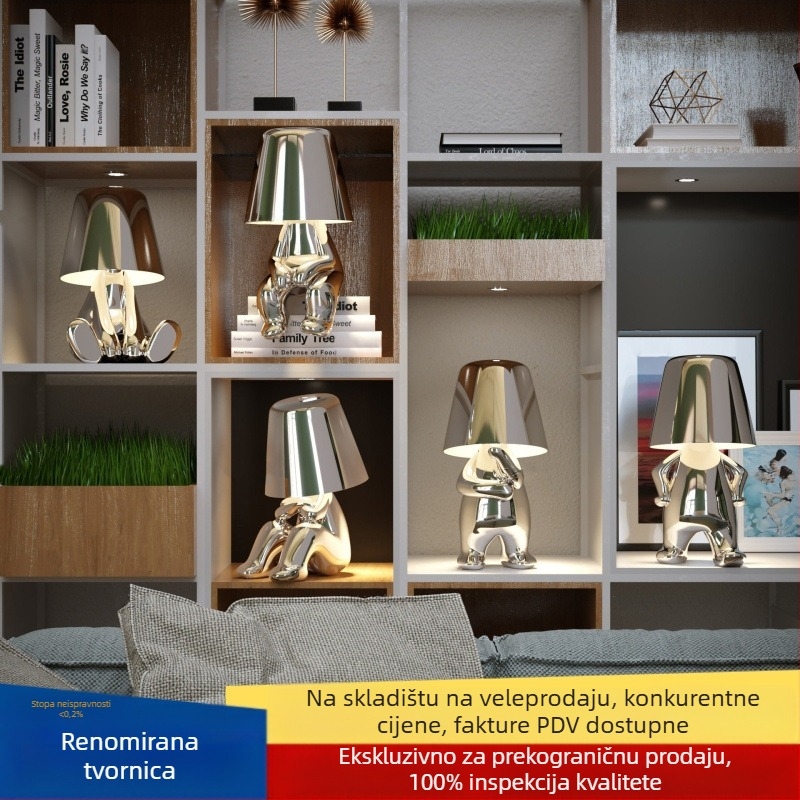 ILUMINIZE Noćna stolna lampica, stil laganog luksuza, dodirni prekidač, napajanje baterijom, aluminijsko sjenilo