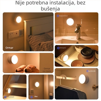 LED noćna lampica s senzorom pokreta, 360° rotacija, magnetsko držanje, punjiva baterija (360° rotacija, senzor pokreta, LED, punjiva baterija, magnetsko držanje)