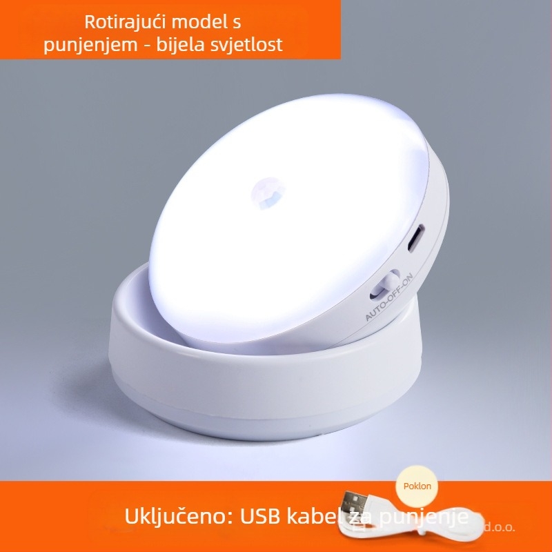 LED noćna lampica s senzorom pokreta, 360° rotacija, magnetsko držanje, punjiva baterija (360° rotacija, senzor pokreta, LED, punjiva baterija, magnetsko držanje)