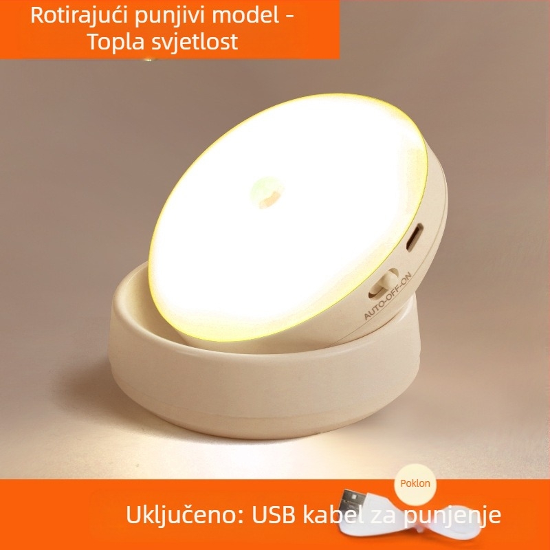 LED noćna lampica s senzorom pokreta, 360° rotacija, magnetsko držanje, punjiva baterija (360° rotacija, senzor pokreta, LED, punjiva baterija, magnetsko držanje)