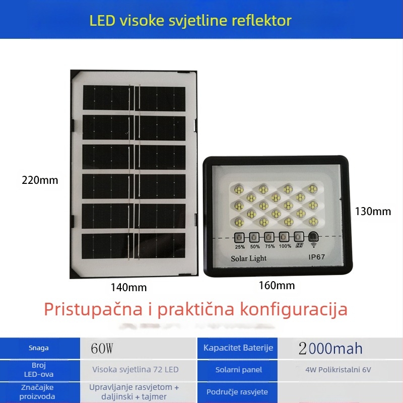 Solarna zvjezdasta svjetiljka IP67, 50W, 6V, daljinski upravljač, 6–12 sati rada