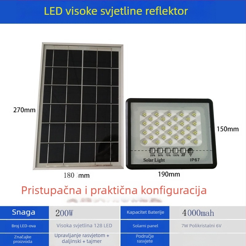 Solarna zvjezdasta svjetiljka IP67, 50W, 6V, daljinski upravljač, 6–12 sati rada