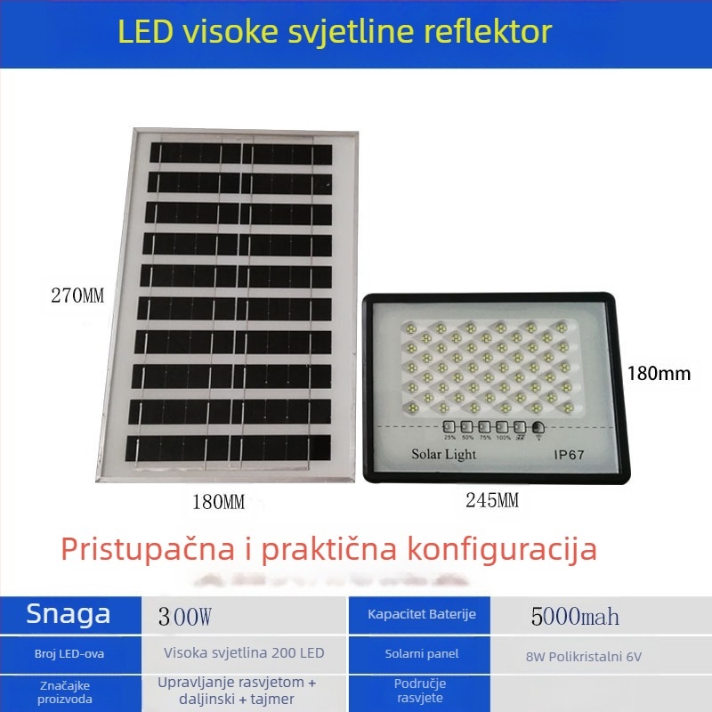 Solarna zvjezdasta svjetiljka IP67, 50W, 6V, daljinski upravljač, 6–12 sati rada