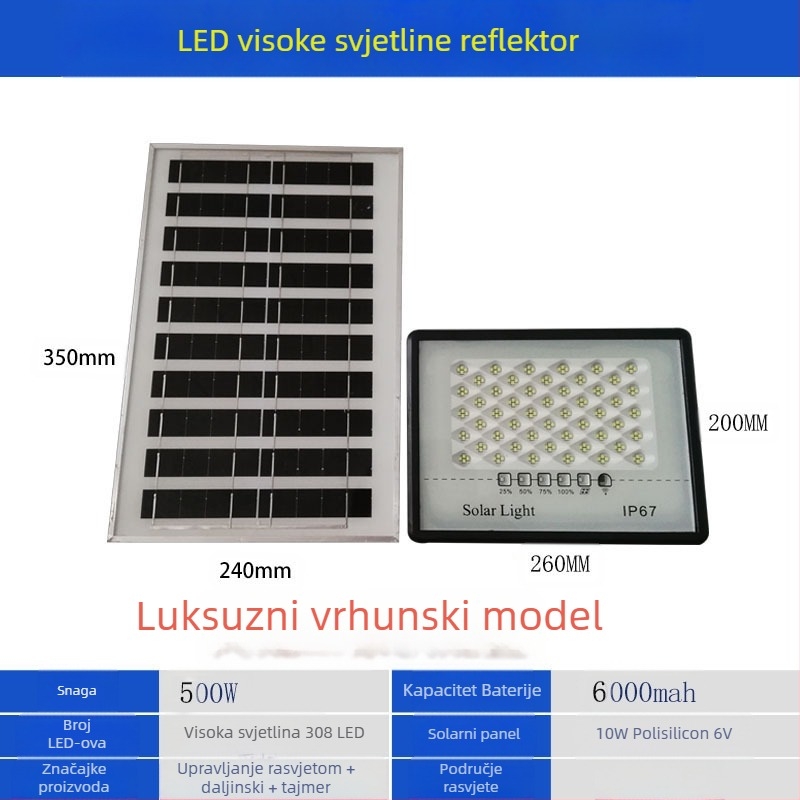 Solarna zvjezdasta svjetiljka IP67, 50W, 6V, daljinski upravljač, 6–12 sati rada