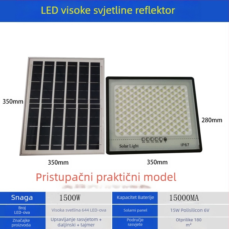 Solarna zvjezdasta svjetiljka IP67, 50W, 6V, daljinski upravljač, 6–12 sati rada