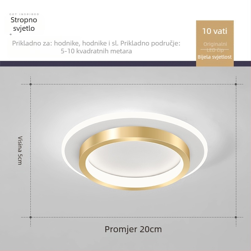 Nordijska LED stropna svjetiljka za hodnik i ulaz, metalno tijelo, akrilno sjenilo, domet 5–10 m²