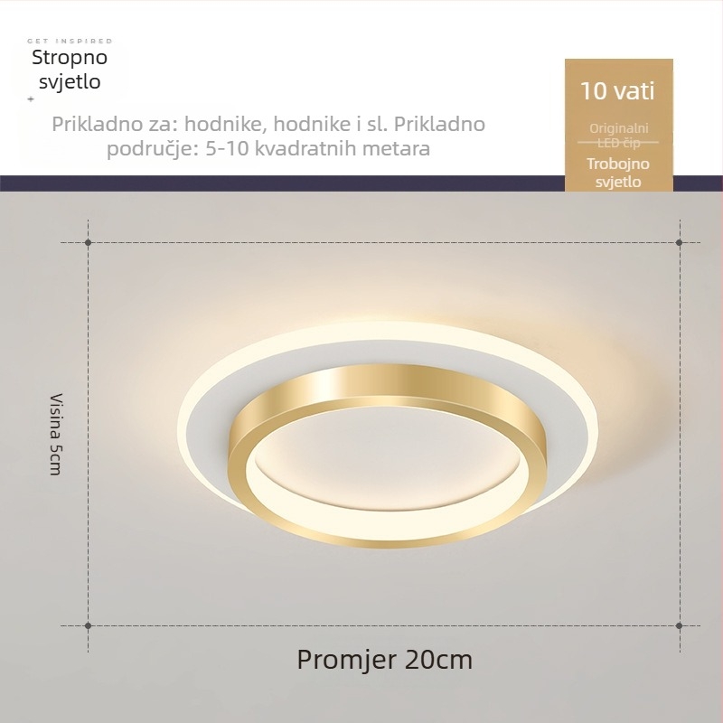 Nordijska LED stropna svjetiljka za hodnik i ulaz, metalno tijelo, akrilno sjenilo, domet 5–10 m²