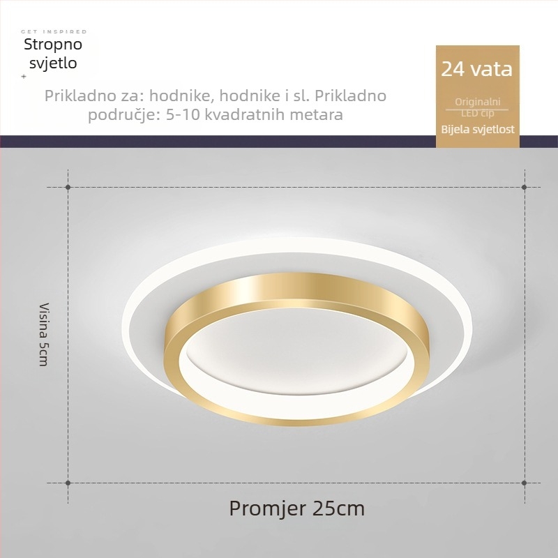 Nordijska LED stropna svjetiljka za hodnik i ulaz, metalno tijelo, akrilno sjenilo, domet 5–10 m²