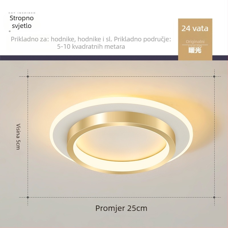 Nordijska LED stropna svjetiljka za hodnik i ulaz, metalno tijelo, akrilno sjenilo, domet 5–10 m²
