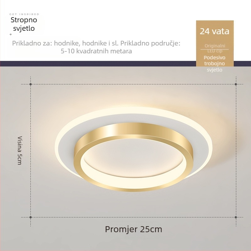 Nordijska LED stropna svjetiljka za hodnik i ulaz, metalno tijelo, akrilno sjenilo, domet 5–10 m²