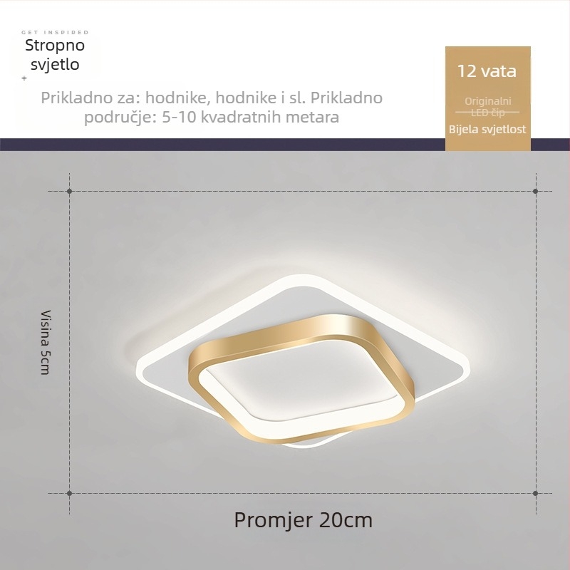 Nordijska LED stropna svjetiljka za hodnik i ulaz, metalno tijelo, akrilno sjenilo, domet 5–10 m²