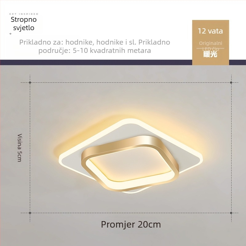 Nordijska LED stropna svjetiljka za hodnik i ulaz, metalno tijelo, akrilno sjenilo, domet 5–10 m²