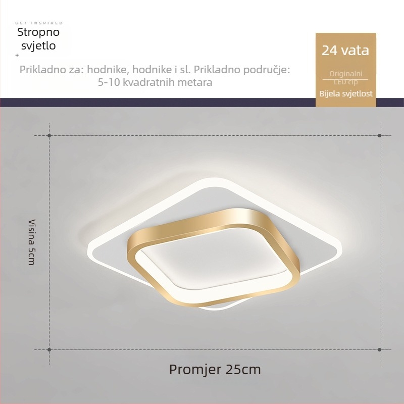 Nordijska LED stropna svjetiljka za hodnik i ulaz, metalno tijelo, akrilno sjenilo, domet 5–10 m²