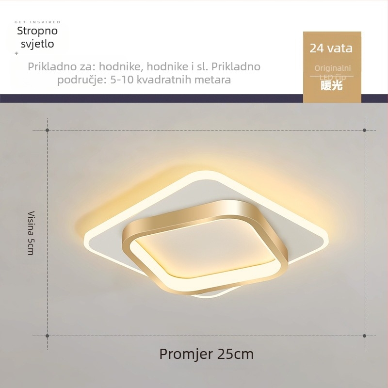 Nordijska LED stropna svjetiljka za hodnik i ulaz, metalno tijelo, akrilno sjenilo, domet 5–10 m²