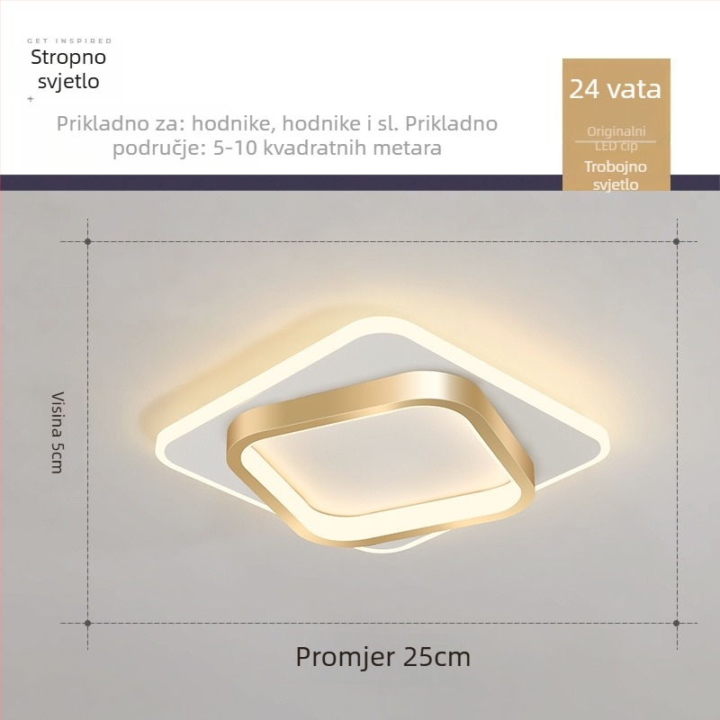 Nordijska LED stropna svjetiljka za hodnik i ulaz, metalno tijelo, akrilno sjenilo, domet 5–10 m²