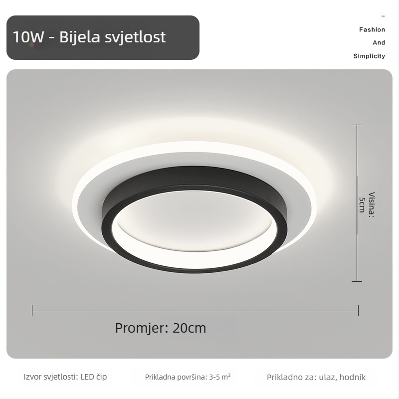 Nordijska LED stropna svjetiljka za hodnik i ulaz, metalno tijelo, akrilno sjenilo, domet 5–10 m²