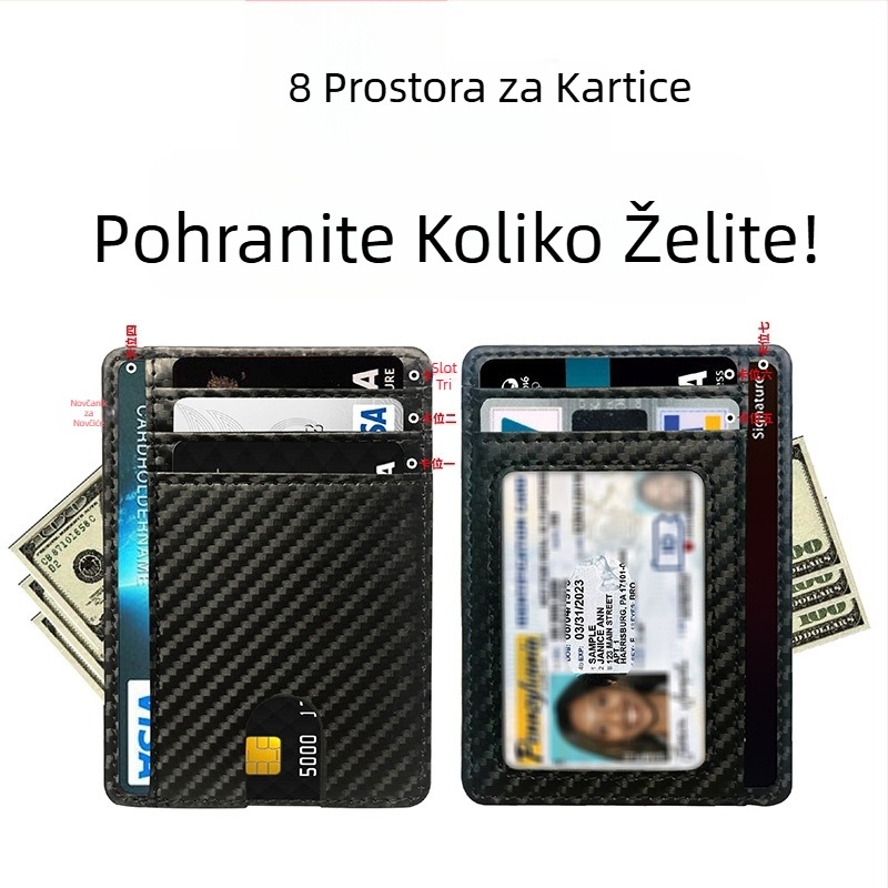PU koža RFID kartica s antimagnetnom zaštitom – Unisex, 1 preklop, višekartni držač