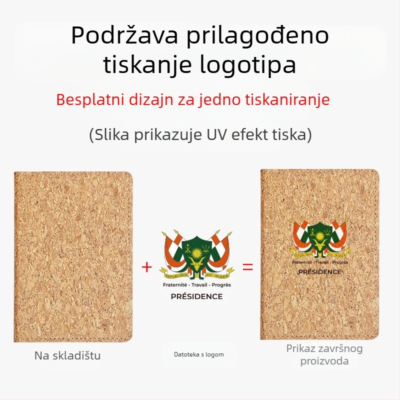 Držač putovnice i kartica od prirodne plute i PU s drvenim uzorkom – dvostrani dizajn, otisak logotipa