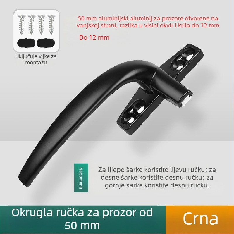 Prozorska kvaka – moderni minimalistički dizajn, model 050, materijal: cinkova legura