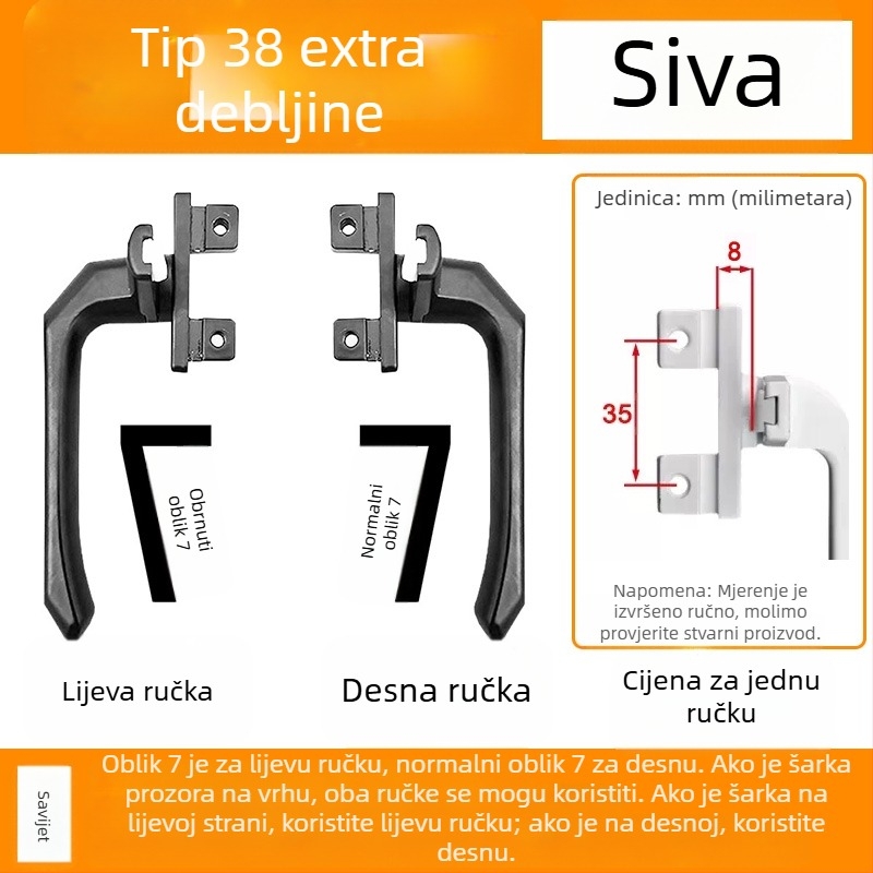 Prozorska kvaka – moderni minimalistički dizajn, model 050, materijal: cinkova legura