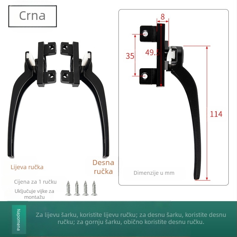 Prozorska kvaka – moderni minimalistički dizajn, model 050, materijal: cinkova legura